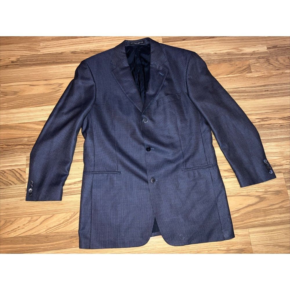 Hugo Boss Classic Wool Blazer Jacket Size 42L  E. Thomas Silk And Wool Navy Blue